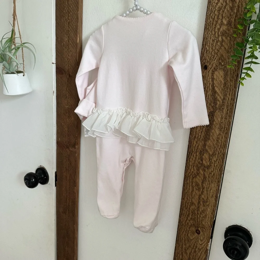 New Miniclasix Baby Girl Elegant Footed Coverall & Hat Set Tulle Floral Ruffles